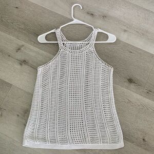 Club Monaco knit tank crochet top‎ size S white bohemian straps festive